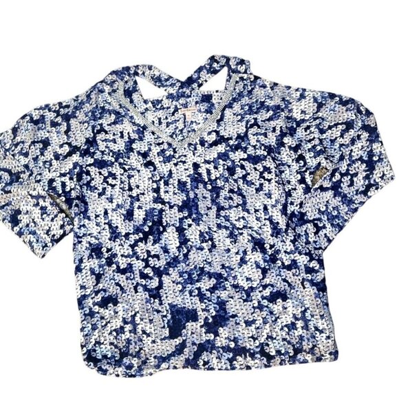 (5 for $25) Juicy Couture Sequin Patterned Sexy Cold Shoulder Top - Size Medium - Picture 7 of 9